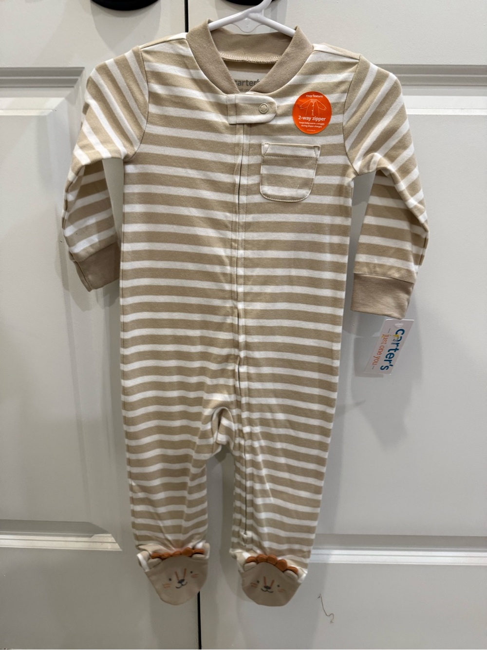 NWT Sizd 9M Carter's Beige & White Striped Footed One-Piece